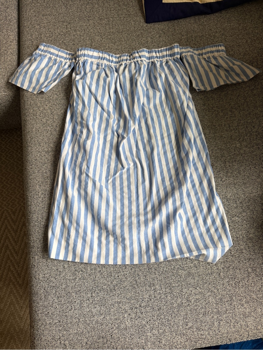 Milly Blue and White Striped Off-Shoulder Dress